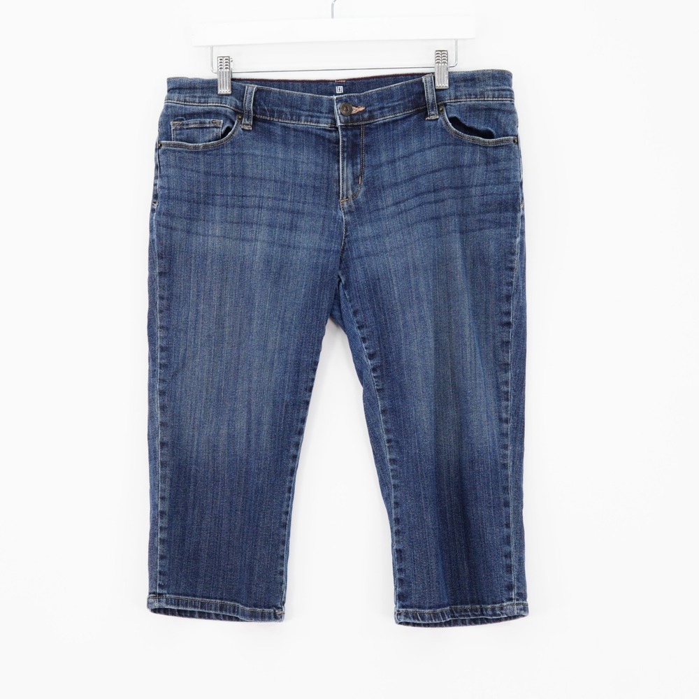 Liz Claiborne Petite City Fit Crop Blue Jeans -14P  34 / 18- Capri Mid Rise Cott